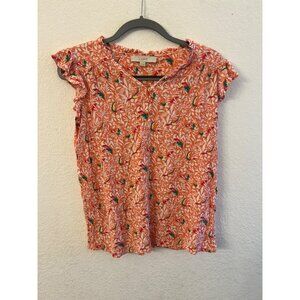 LOFT Toucan Print Womens Ruffle Sleeve Top size medium